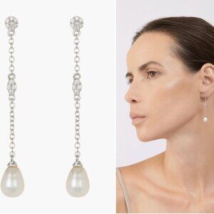 NWT Adornia White Swarovski Crystal Freshwater Pearl Drop Earrings